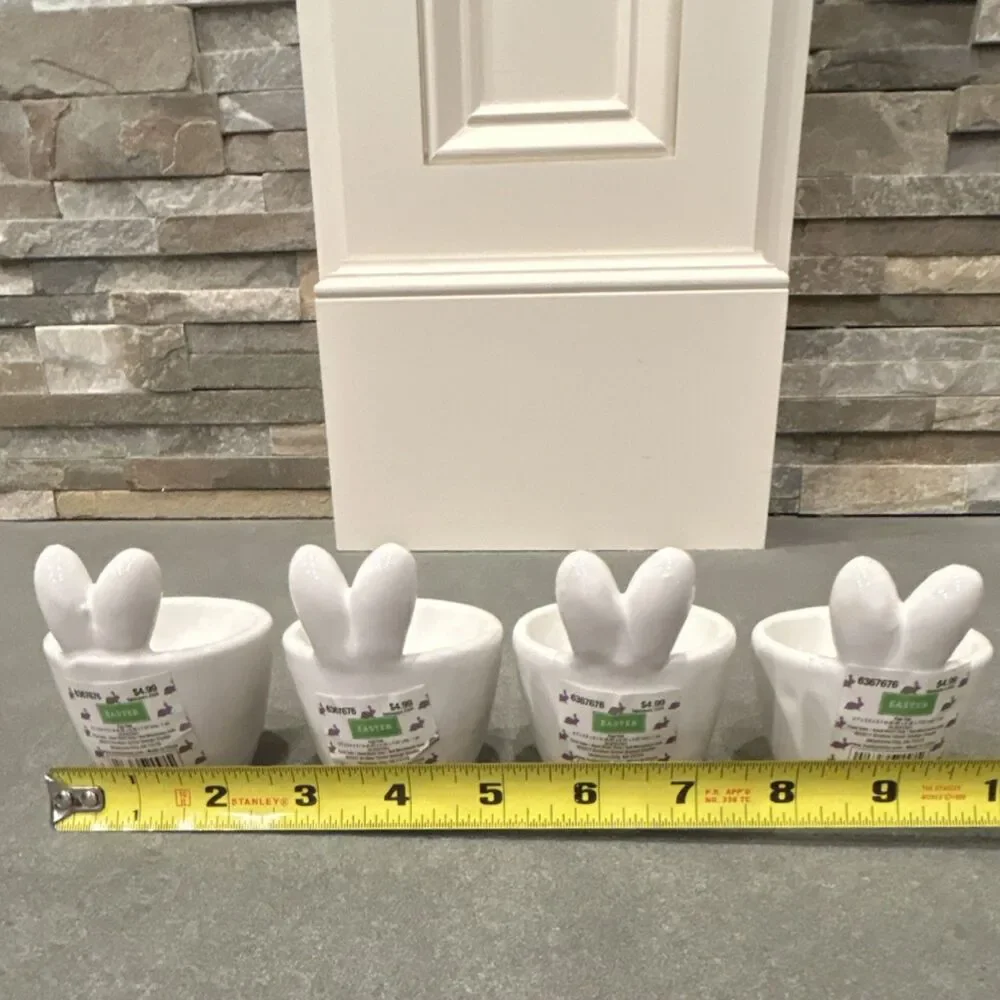 Hobby Lobby Set of 4 Bunny Ear Ceramic Egg Cups White Easter